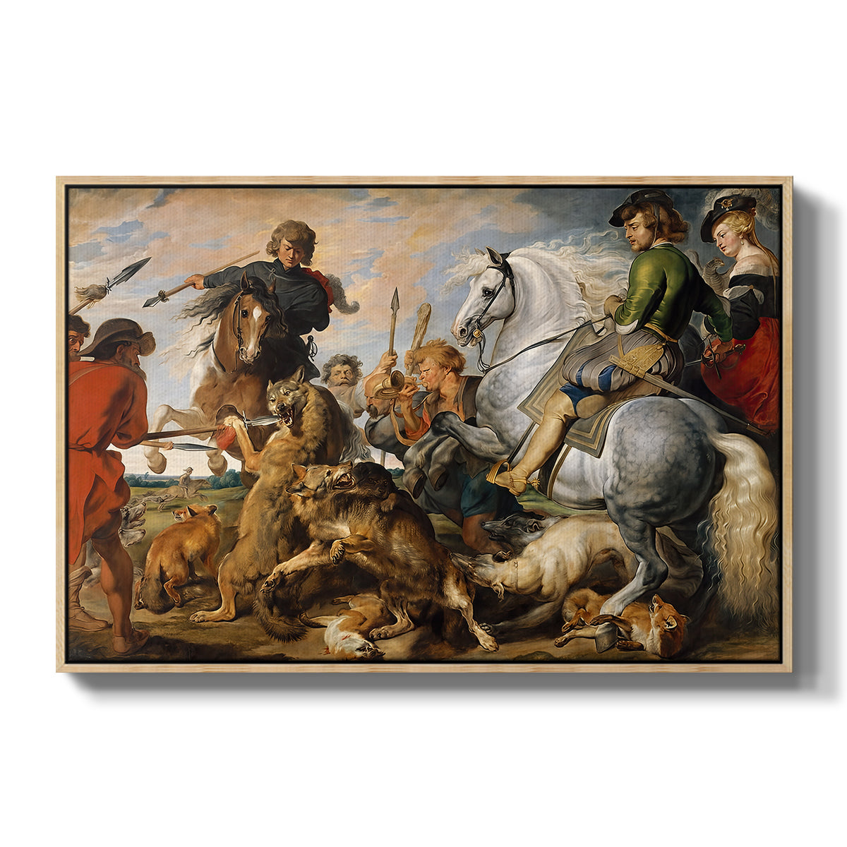 The Wolf and Fox Hunt, c. 1616 - Floater Framed Canvas Print