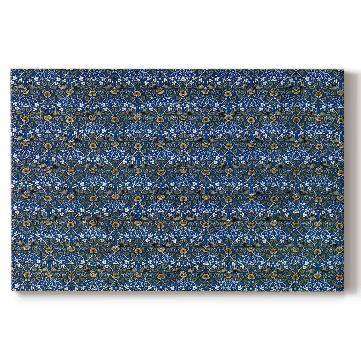 Canvas art print portraying a tightly packed repeating pattern of small flowers and leaves forming dense surface, set against a white background