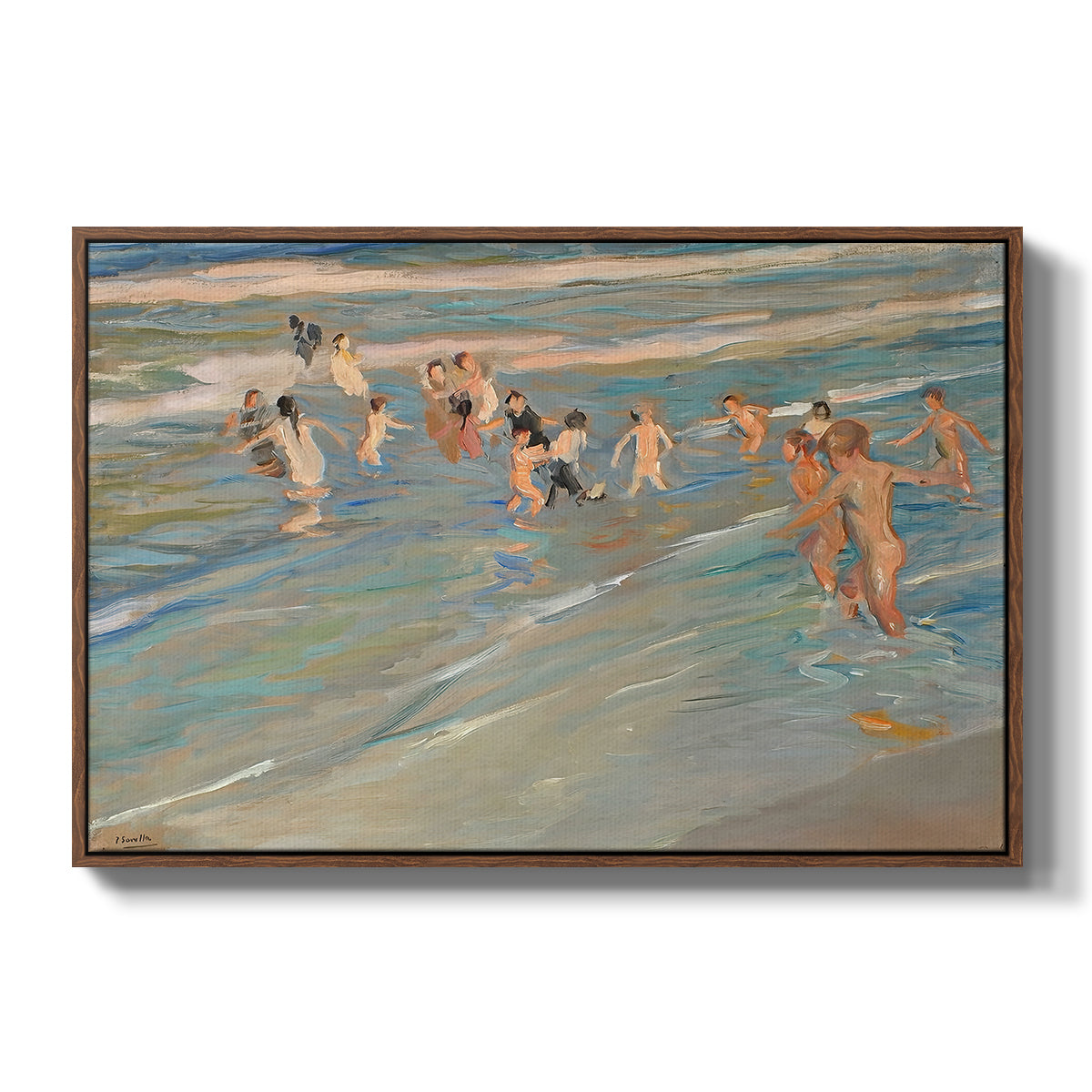 Children Playing on the Beach in Valencia, c. 1908 - Floater Framed Canvas Print