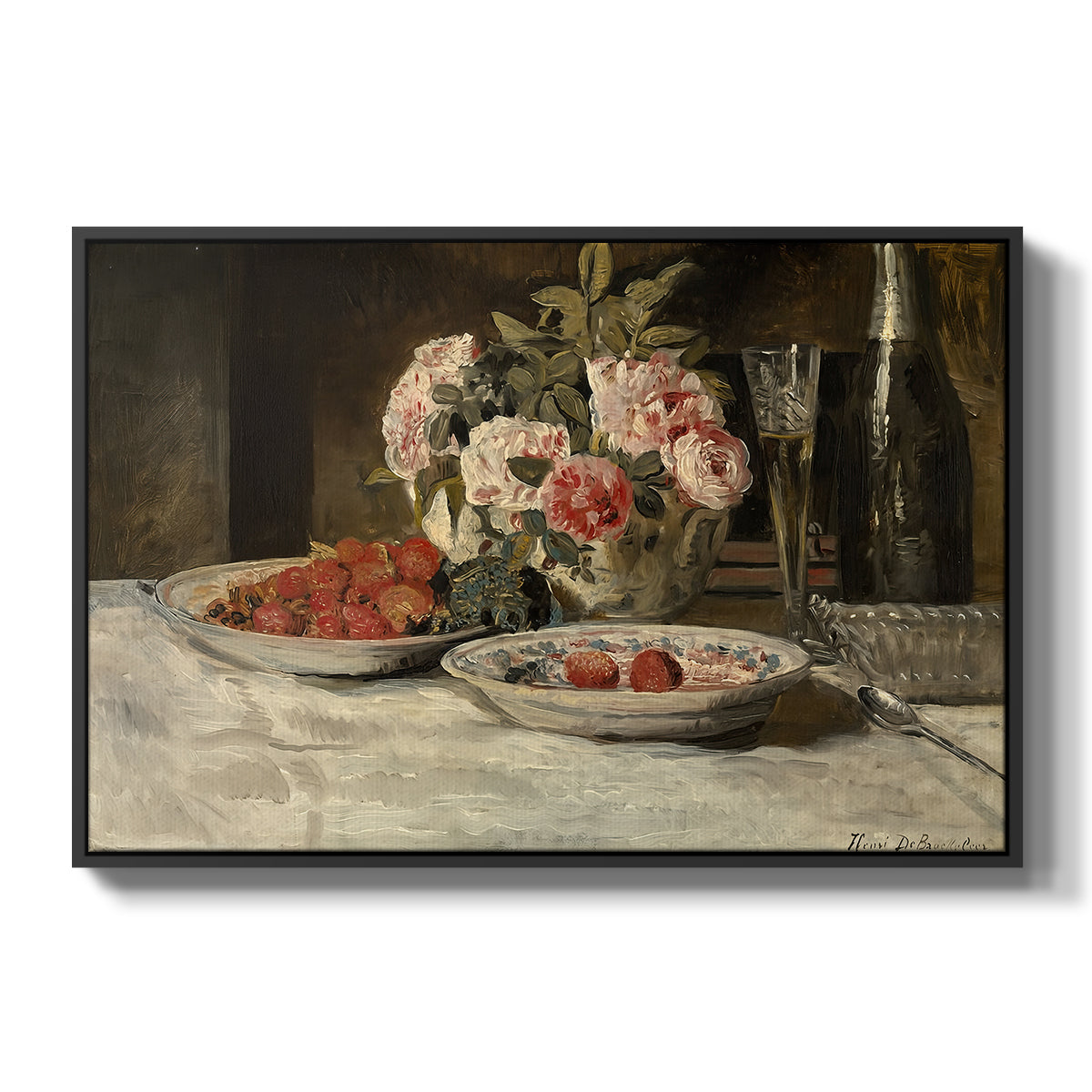 Strawberries and Champagne, c. 1881-1885 - Floater Framed Canvas Print