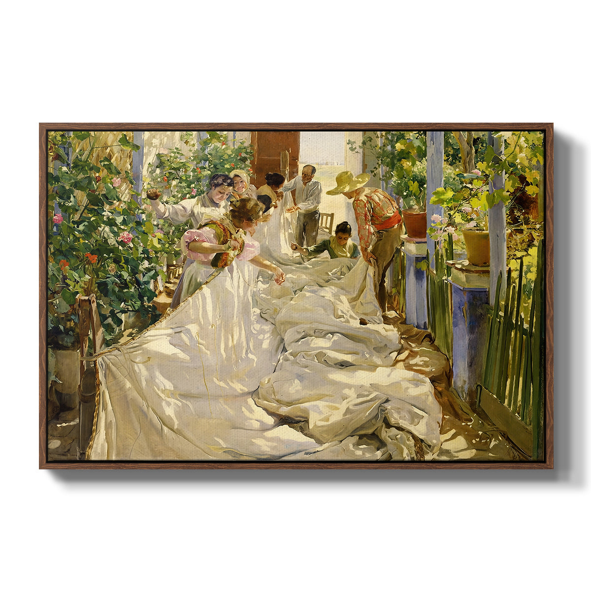 Sewing the Sail, 1896 - Floater Framed Canvas Print