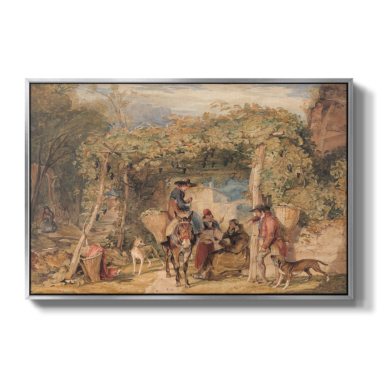 Figures and Animals in a Vineyard, c. 1829 - Floater Framed Canvas Print