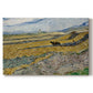 Canvas art print portraying a ploughed field enclosed by low walls with lone worker under broad sky, set against a white background