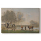 Canvas art print portraying a cows standing in wetland landscape with trees and water, set against a white background