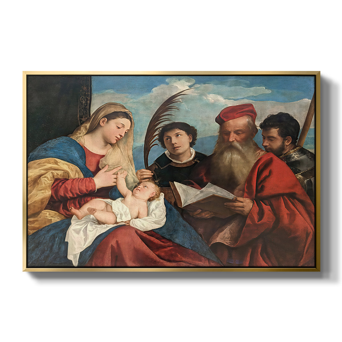 Mary and Child with Saints Stephen, Jerome and Maurice, c. 1510 - Floater Framed Canvas Print