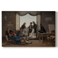 Canvas art print portraying an interior composition filled with figures in festive interaction, set against a white background
