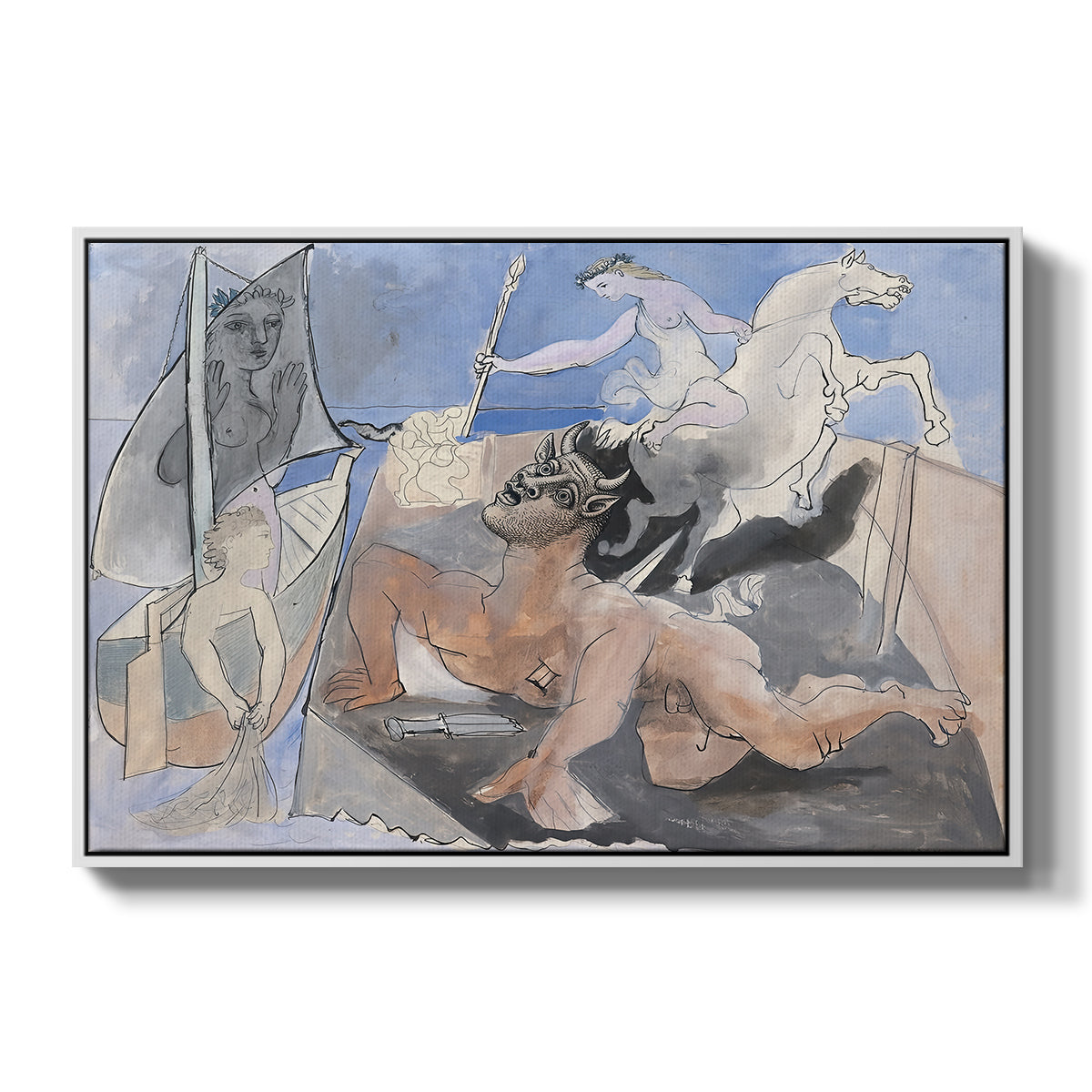 Composition with Minotaur, 1936 - Floater Framed Canvas Print