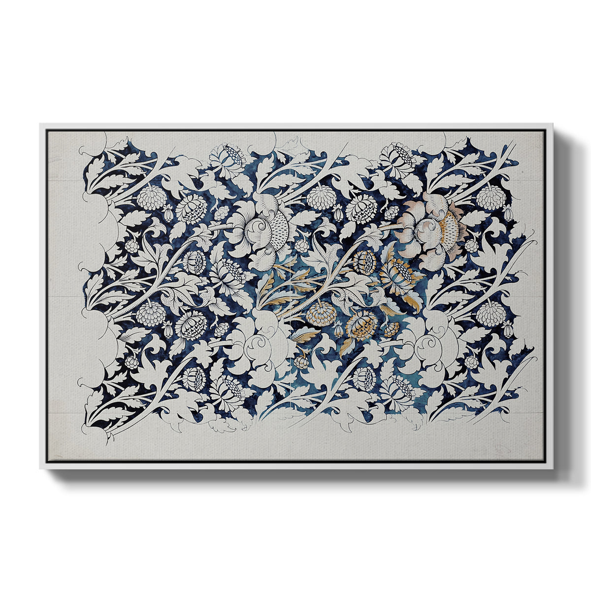 Watercolour for Printed Fabric Design: Wey, c. 1882-1883 - Floater Framed Canvas Print