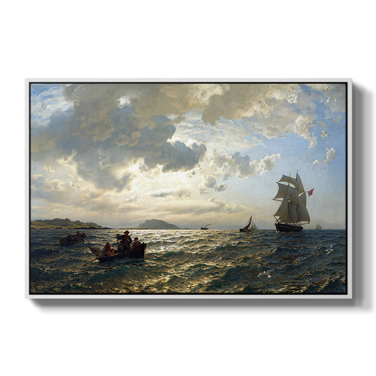 Fresh Breeze on the Norwegian Coast, 1876 - Floater Framed Canvas Print