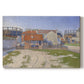 Canvas art print portraying industrial gas structures in urban landscape, set against a white background