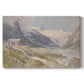 Canvas art print portraying a small group of shepherds in alpine landscape with grazing animals, set against a white background