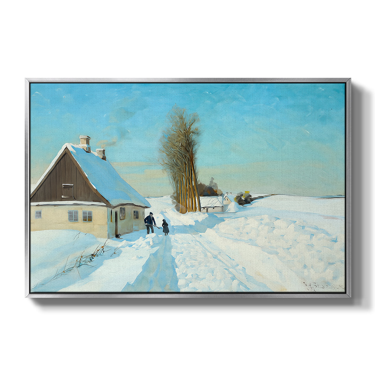 Shoveling Snow on a Beautiful Winter Day, c. 1898 - Floater Framed Canvas Print