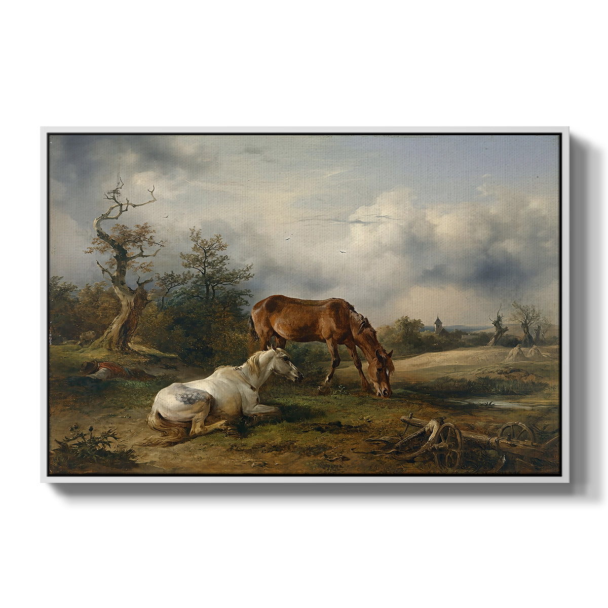 Two Horses on the Pasture, c. 1825 - Floater Framed Canvas Print