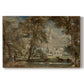 Canvas art print portraying a cathedral rising above landscape with trees and field, set against a white background