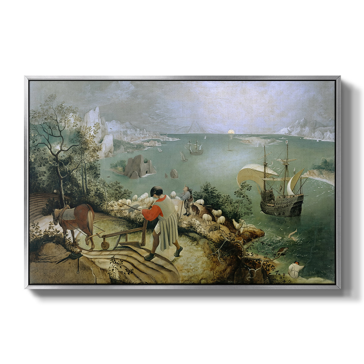 Landscape with the Fall of Icarus, c. 1560 - Floater Framed Canvas Print