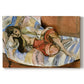 Canvas art print portraying a reclining woman resting on patterned textiles in a decorative interior, set against a white background