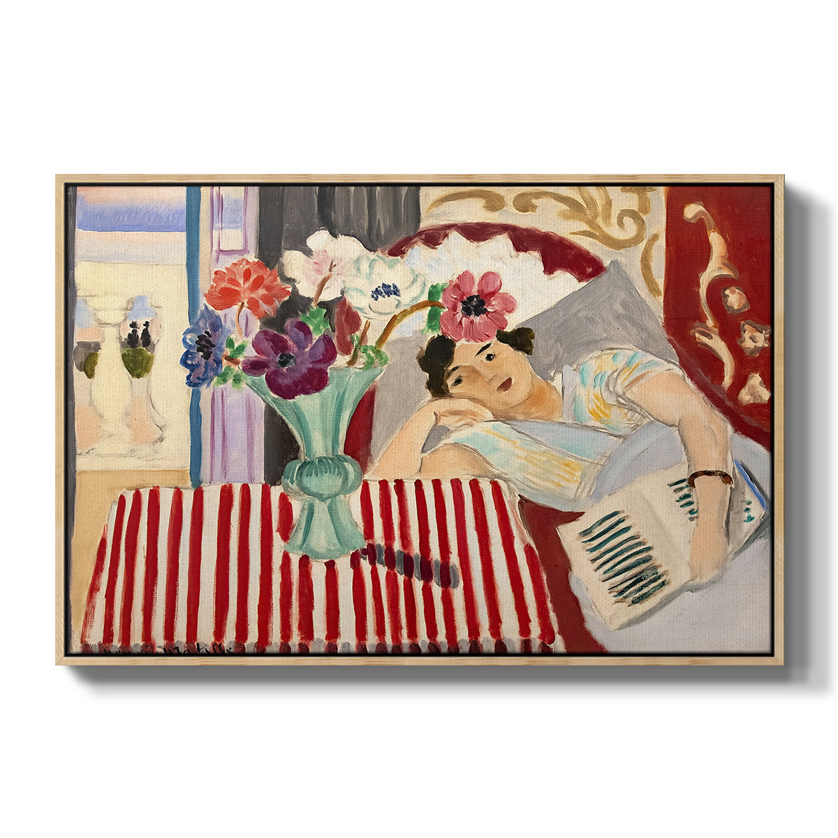 Woman with Anemones (Femme et anémones), c. 1920-1921 - Floater Framed Canvas Print