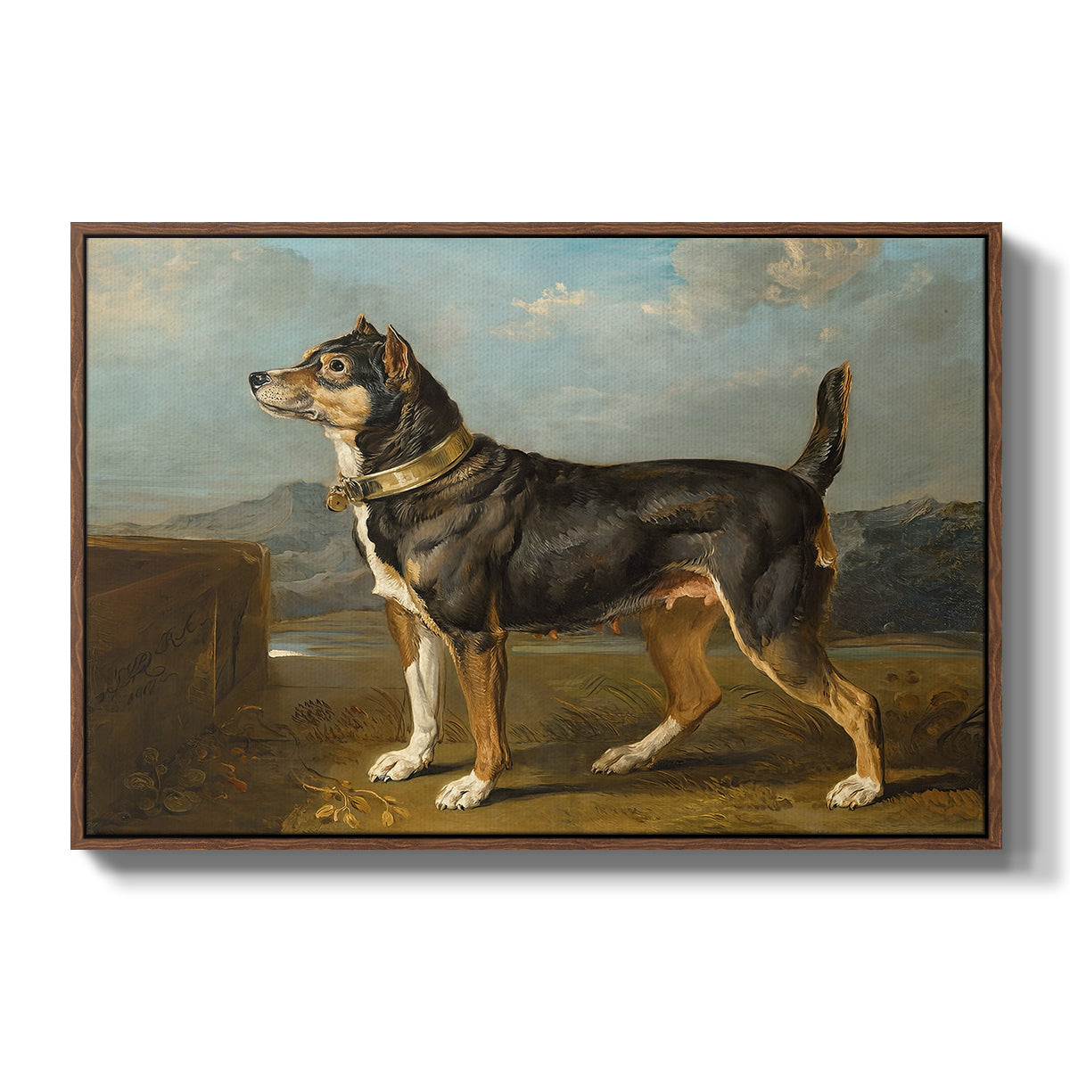 A Terrier in a Landscape, c. 1811 - Floater Framed Canvas Print