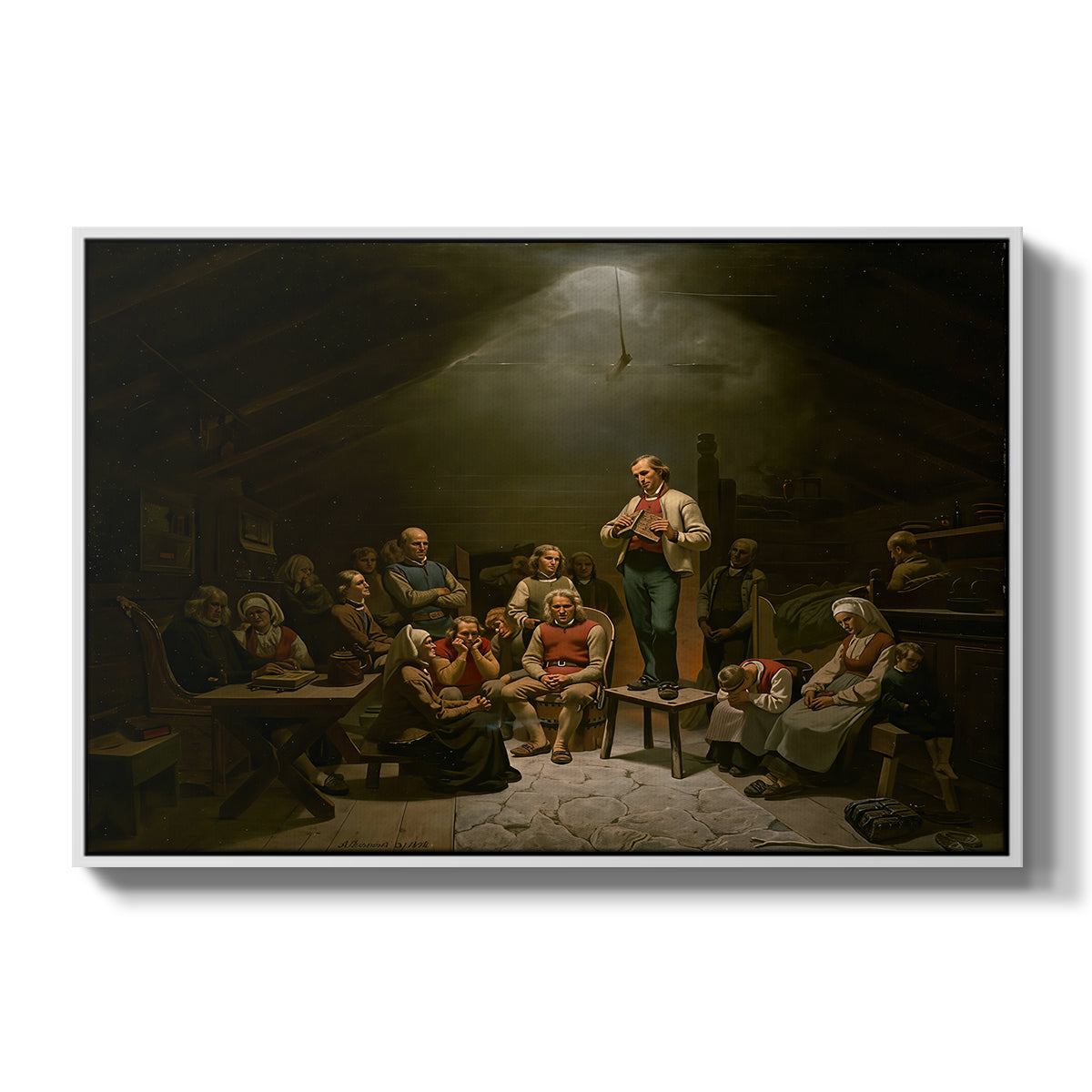 Low Church Devotion (Haugianerne), 1848 - Floater Framed Canvas Print