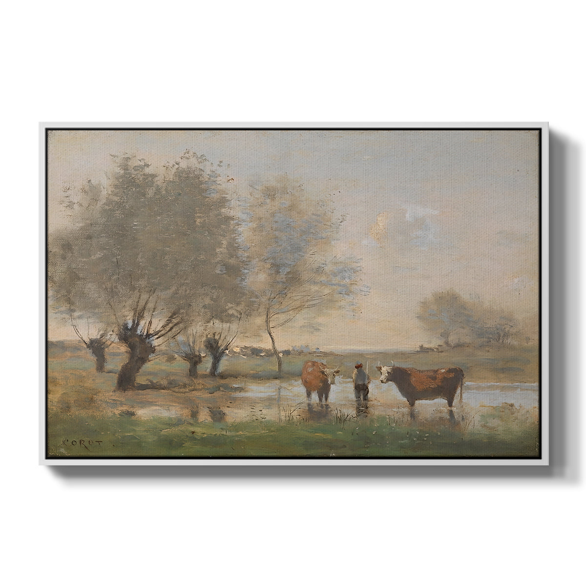 Cows in a Marshy Landscape, c. 1873-1874 - Floater Framed Canvas Print