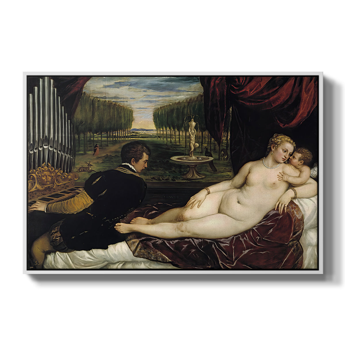 Venus with an Organist and Cupid, c. 1555 - Floater Framed Canvas Print