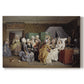 Canvas art print portraying women gathered around mother and newborn in domestic interior, set against a white background