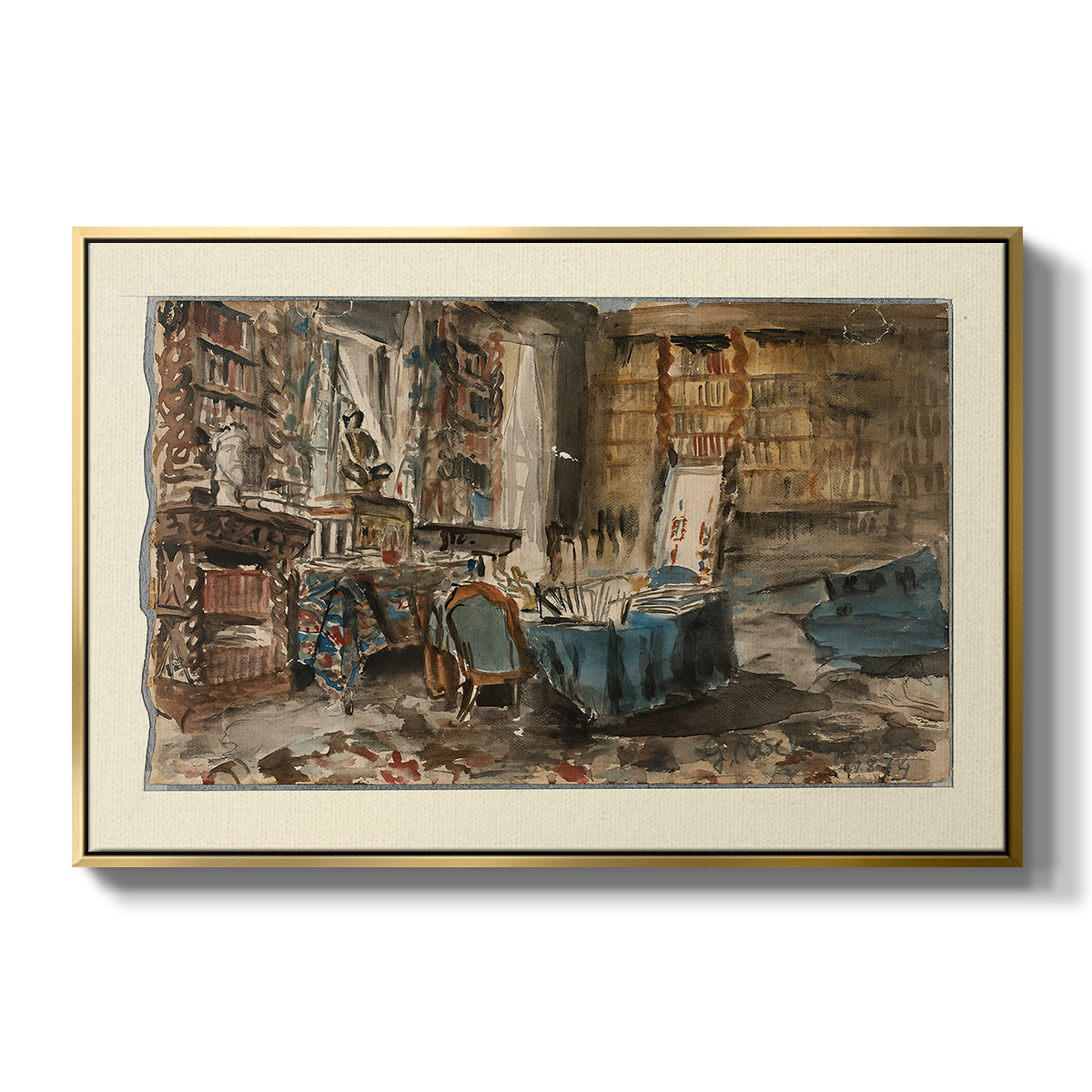 Cabinet de Flaubert à Croisset, 1874 - Floater Framed Canvas Print