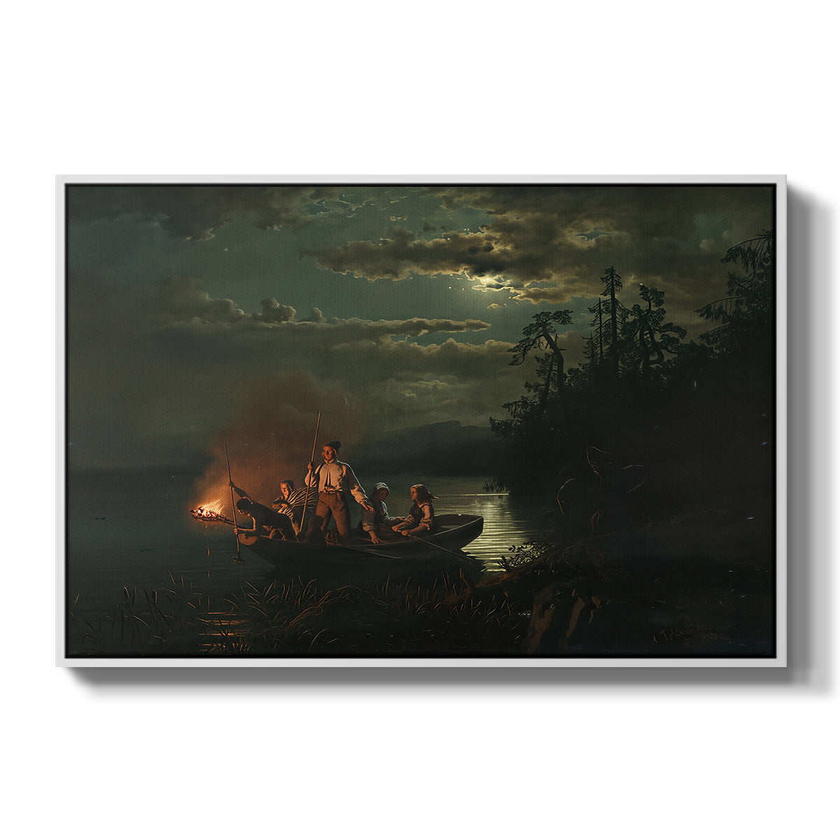 Spear Fishing on Lake Krøderen, 1851 - Floater Framed Canvas Print