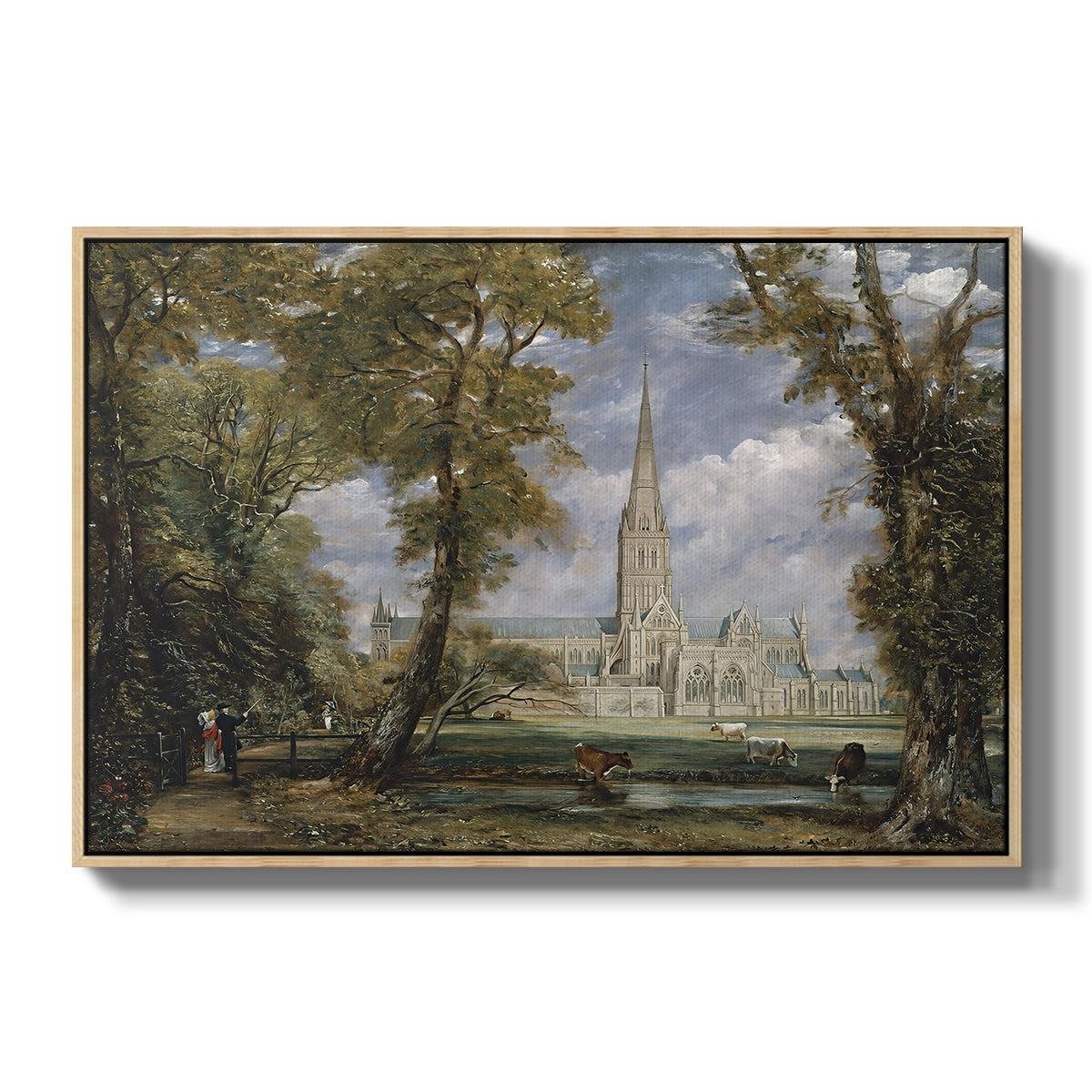 Salisbury Cathedral from the Bishop's Grounds, c. 1825 - Floater Framed Canvas Print