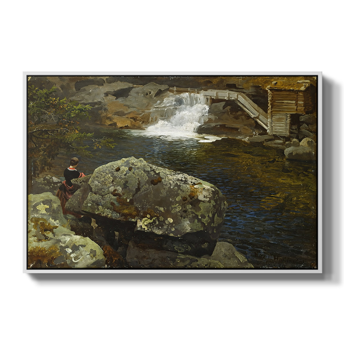 By the Mill Pond (En Mølledam), 1850 - Floater Framed Canvas Print