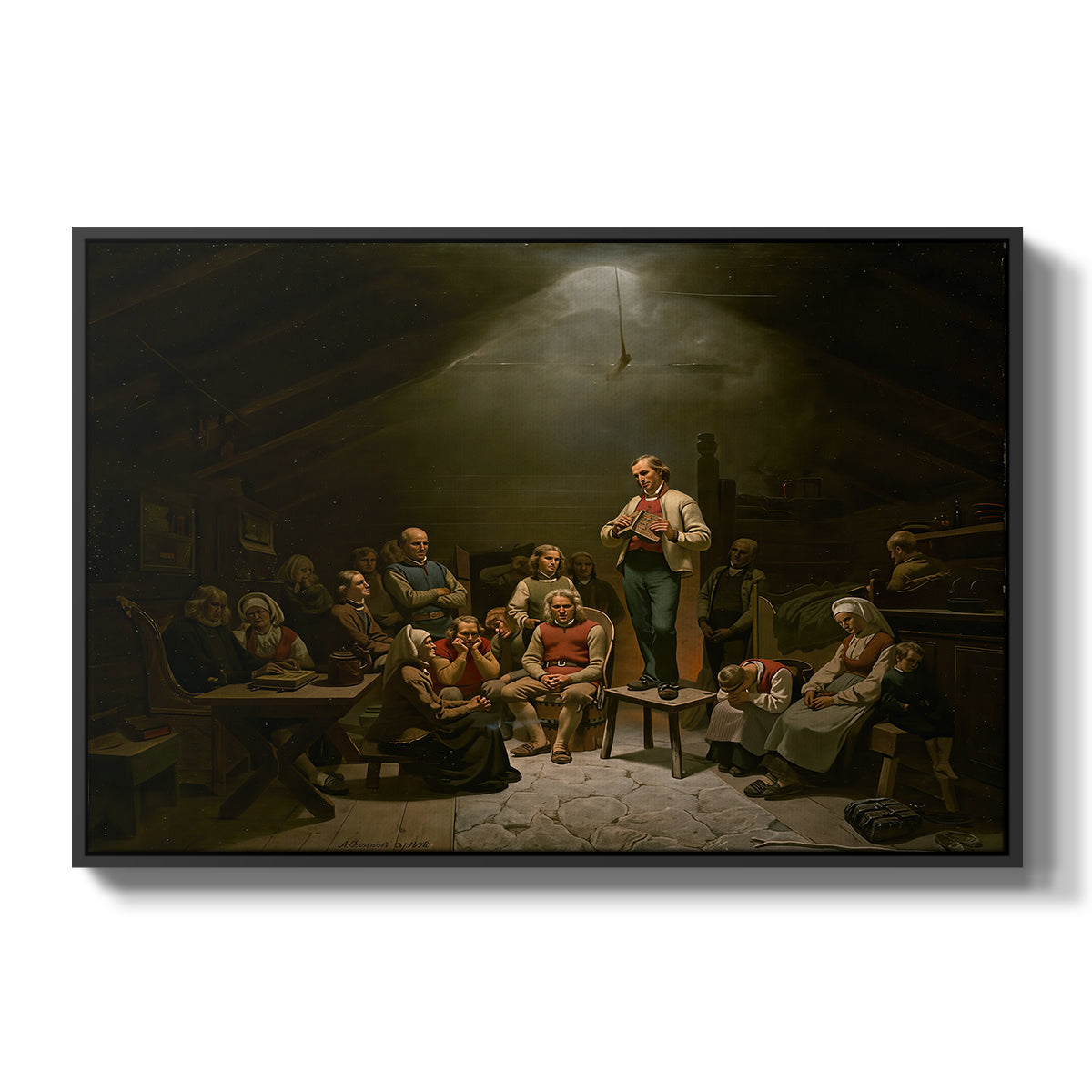 Low Church Devotion (Haugianerne), 1848 - Floater Framed Canvas Print
