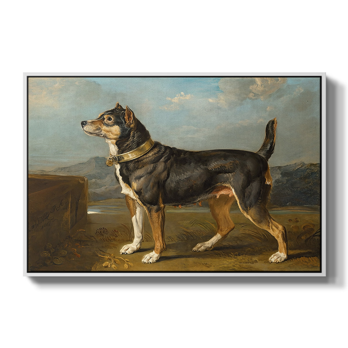 A Terrier in a Landscape, c. 1811 - Floater Framed Canvas Print