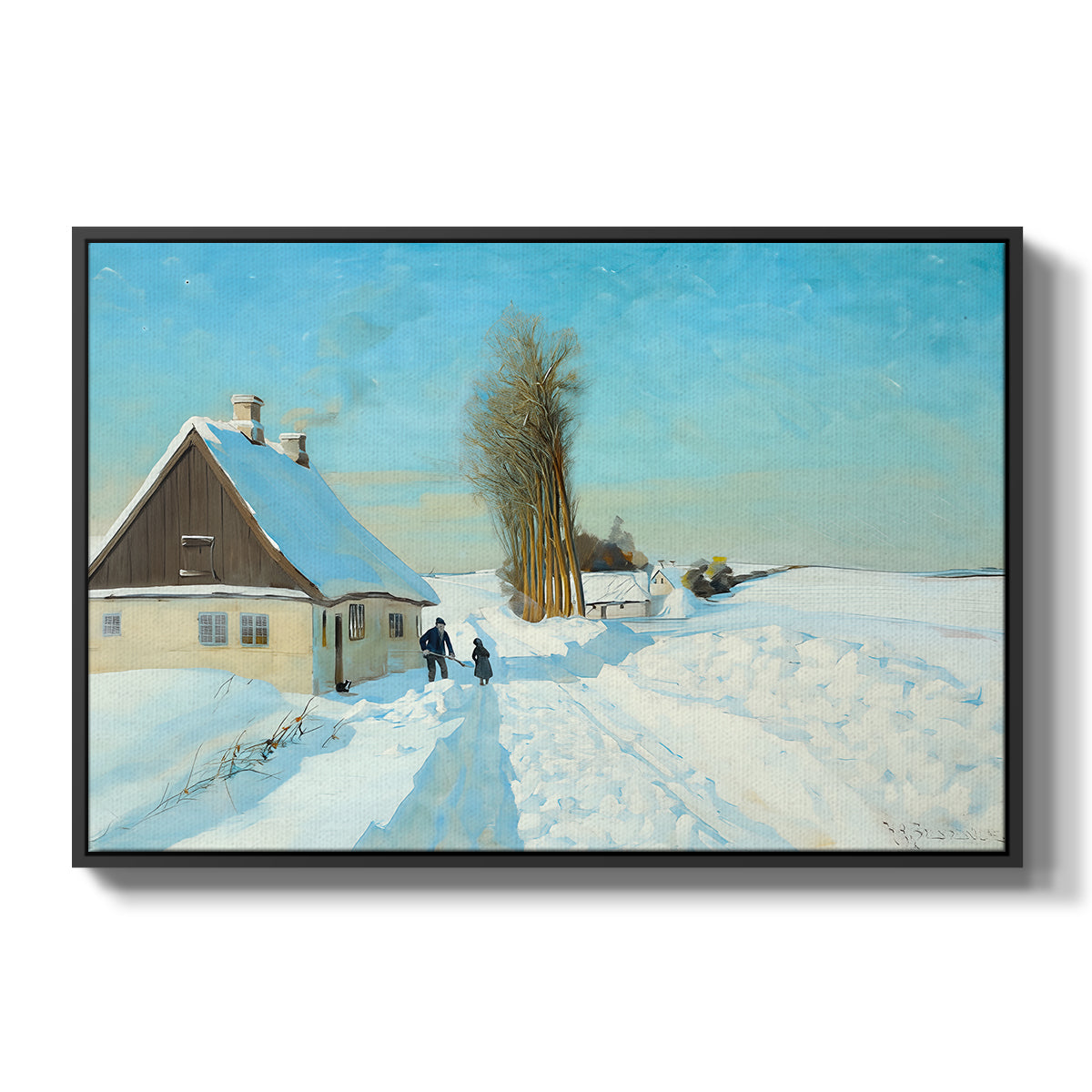 Shoveling Snow on a Beautiful Winter Day, c. 1898 - Floater Framed Canvas Print