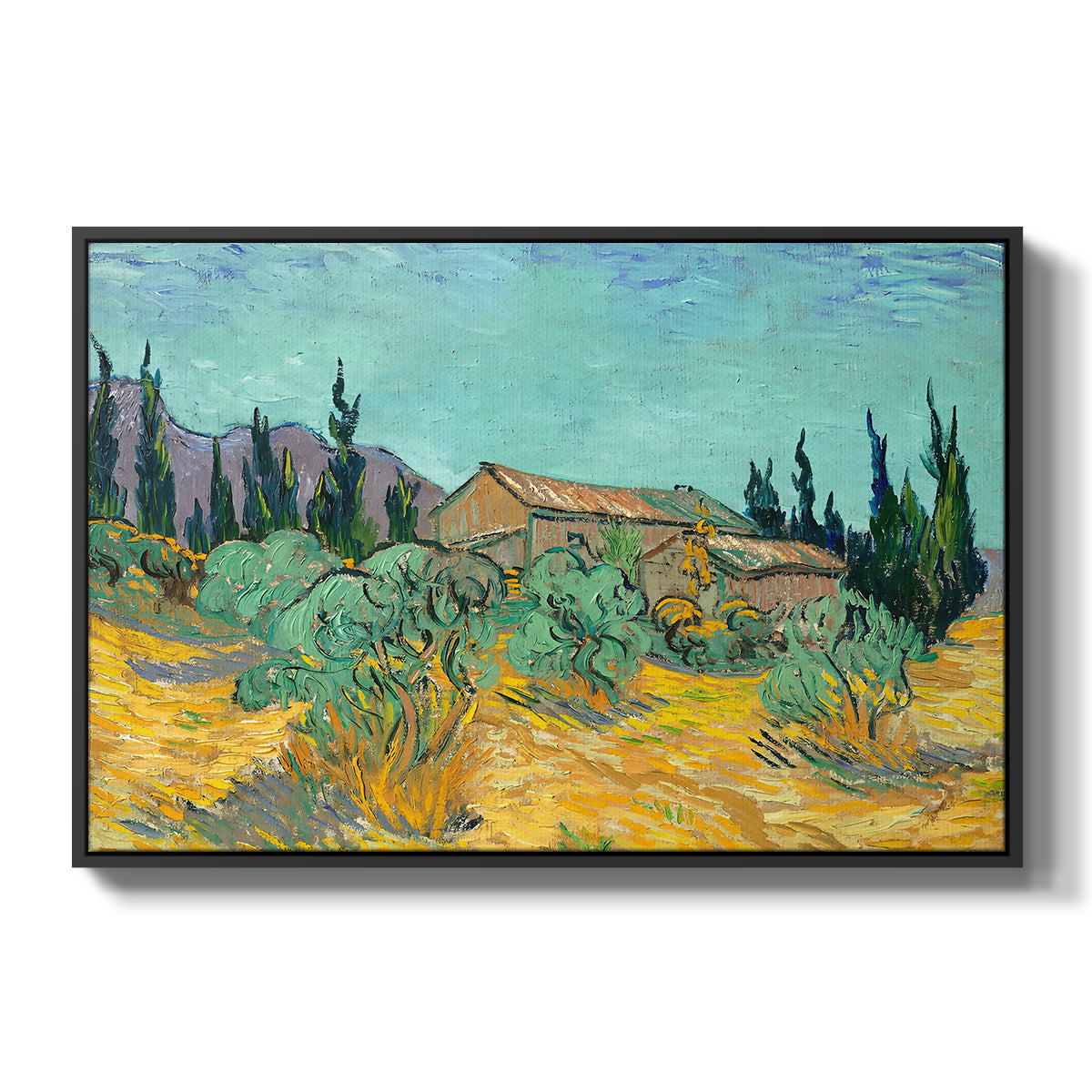 Wooden Sheds Among the Olive Trees and Cypresses, 1889 - Floater Framed Canvas Print