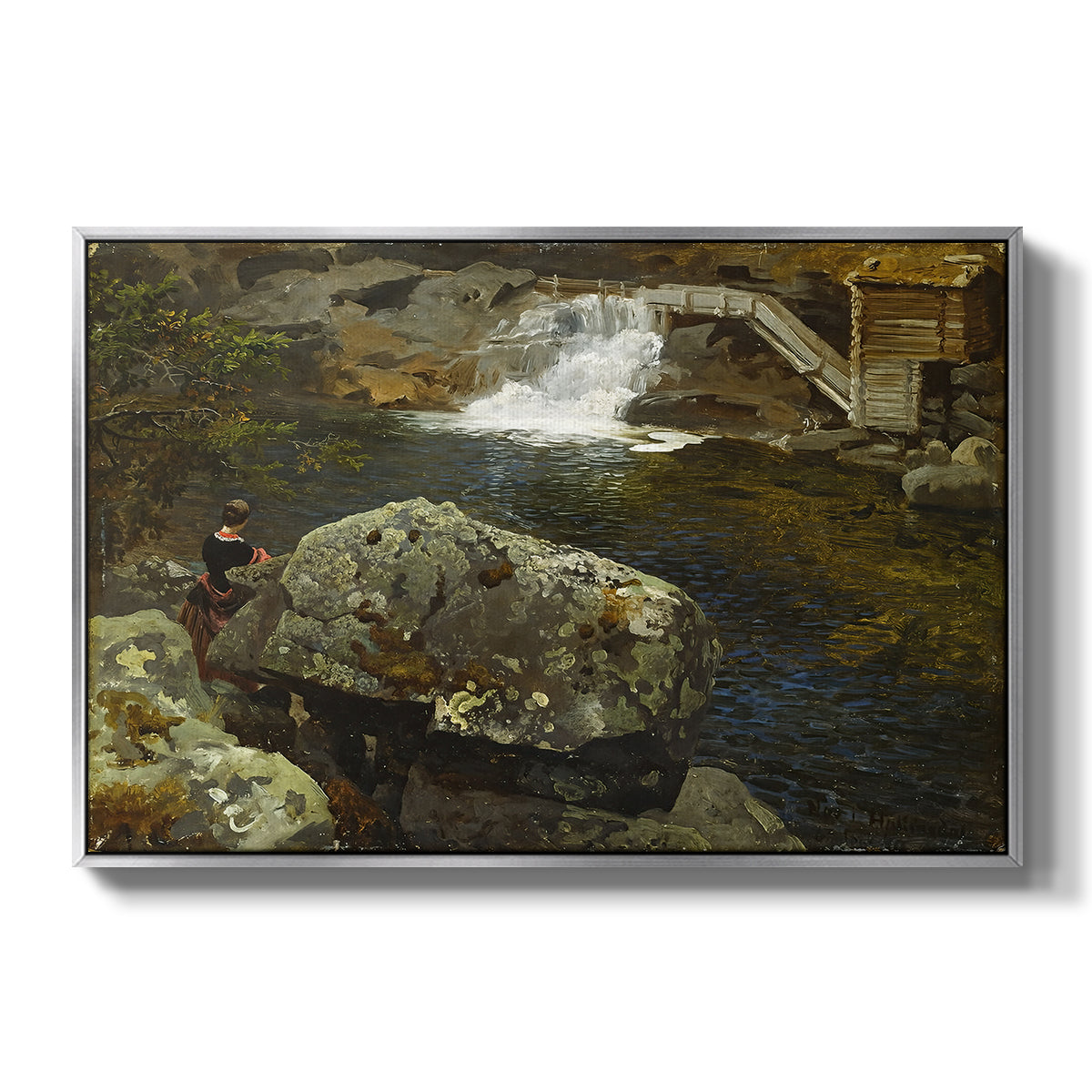By the Mill Pond (En Mølledam), 1850 - Floater Framed Canvas Print