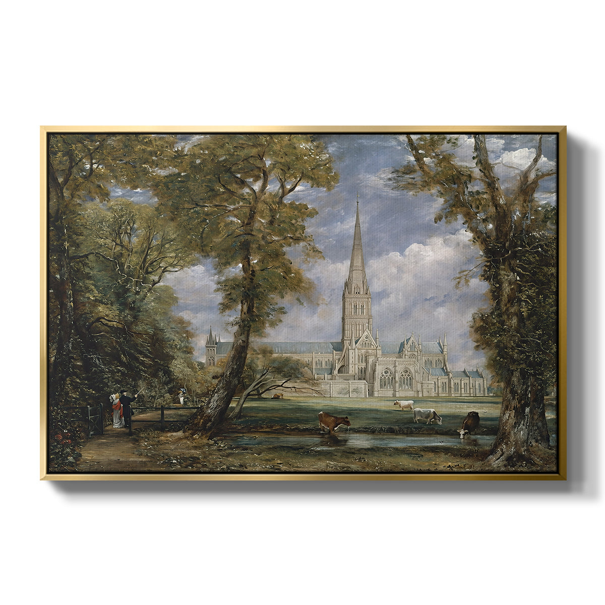 Salisbury Cathedral from the Bishop's Grounds, c. 1825 - Floater Framed Canvas Print