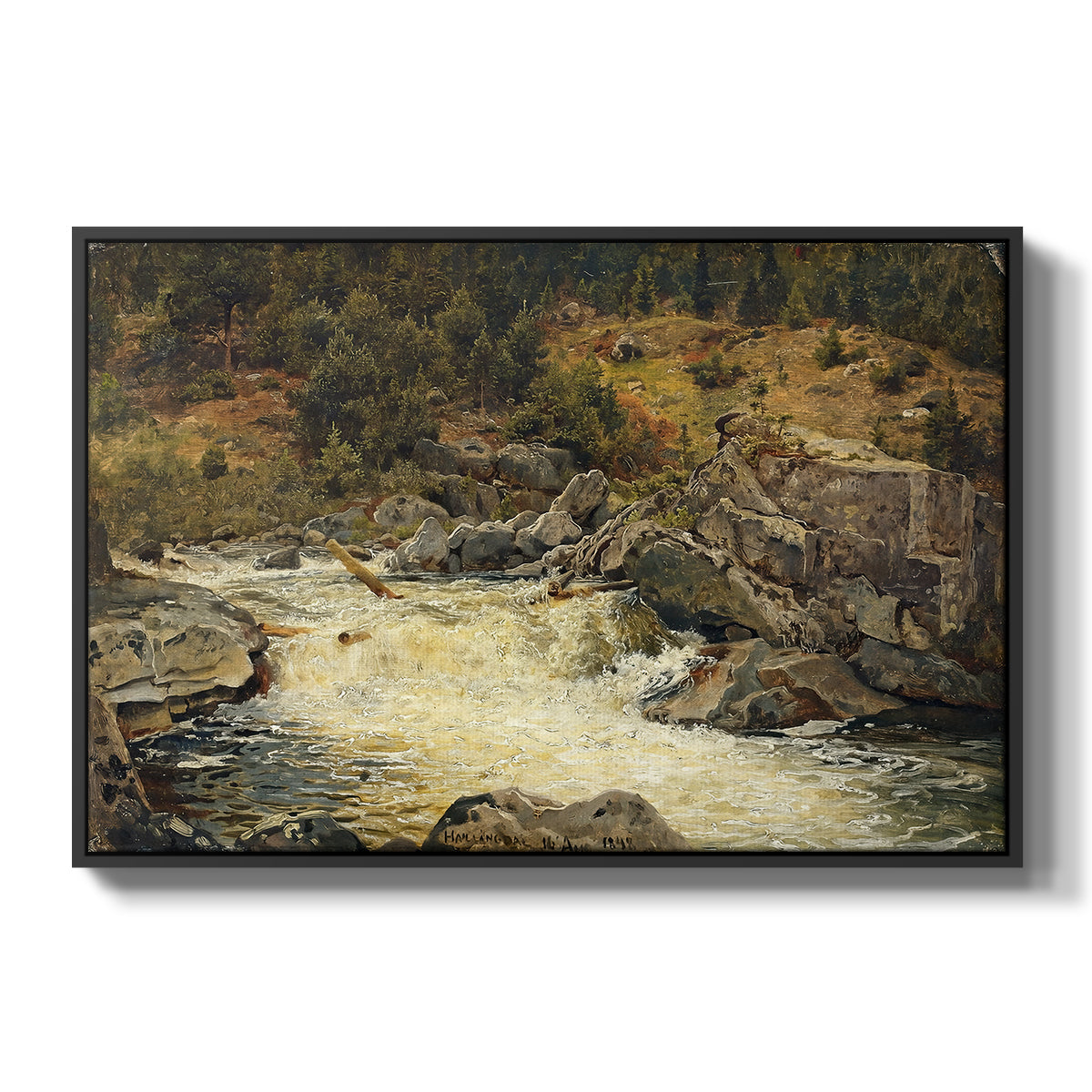 Waterfall in Hallingdal, 1848 - Floater Framed Canvas Print