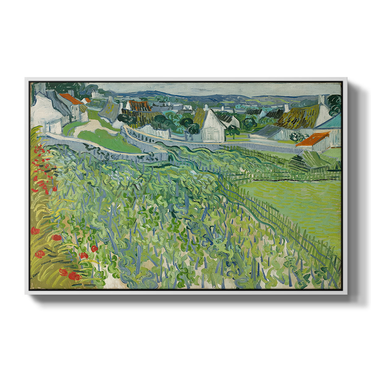 Vineyards at Auvers, 1890 - Floater Framed Canvas Print