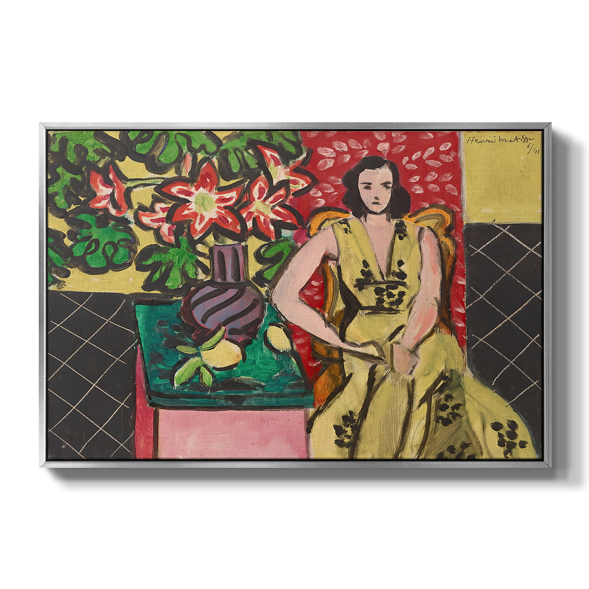 Seated Woman with a Vase of Amaryllis, 1941 - Floater Framed Canvas Print