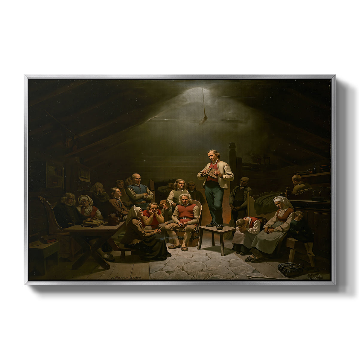 Low Church Devotion (Haugianerne), 1848 - Floater Framed Canvas Print