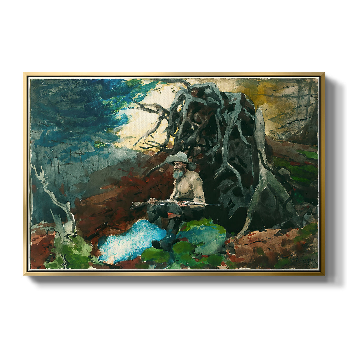Campfire, Adirondacks, 1892 - Floater Framed Canvas Print