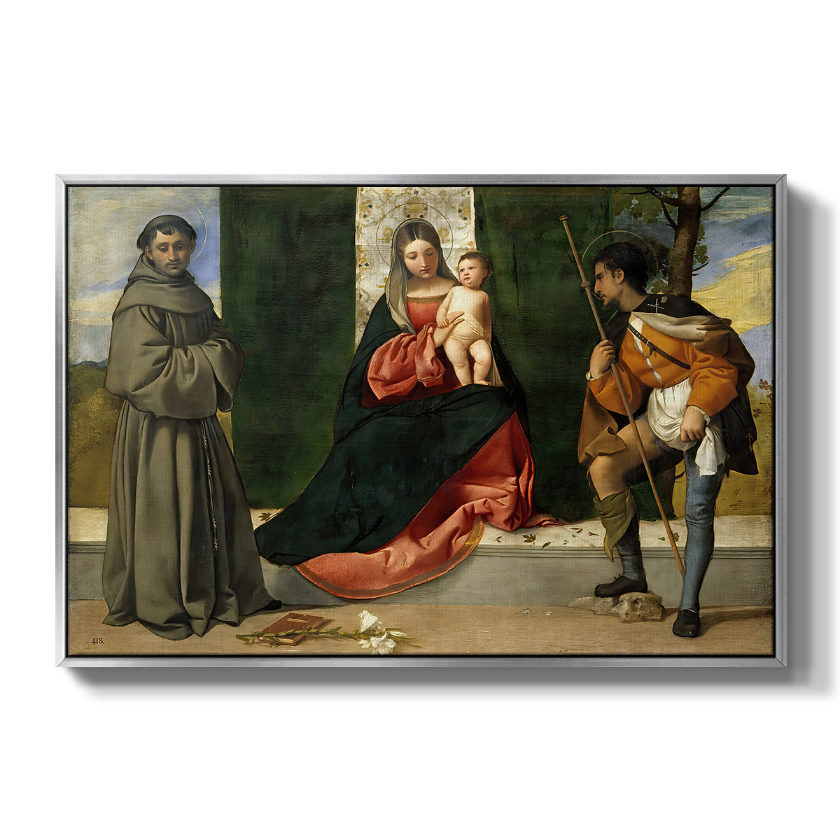 Madonna and Child with Saints Anthony of Padua and Roch, c. 1510 - Floater Framed Canvas Print