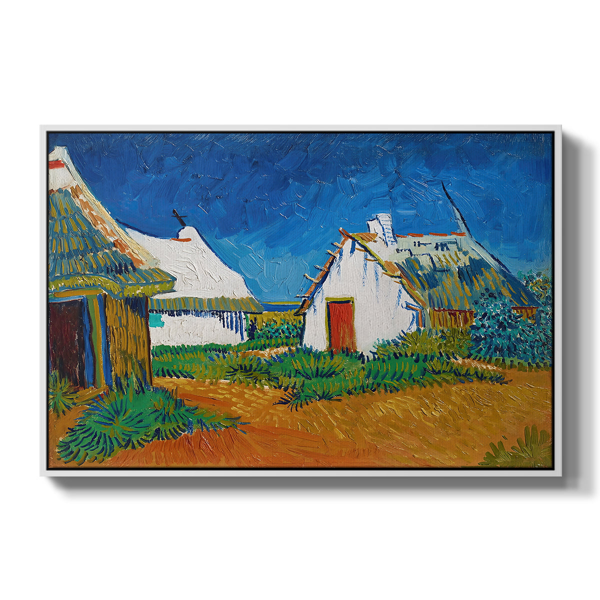 Three White Cottages at Saintes-Maries, 1888 - Floater Framed Canvas Print