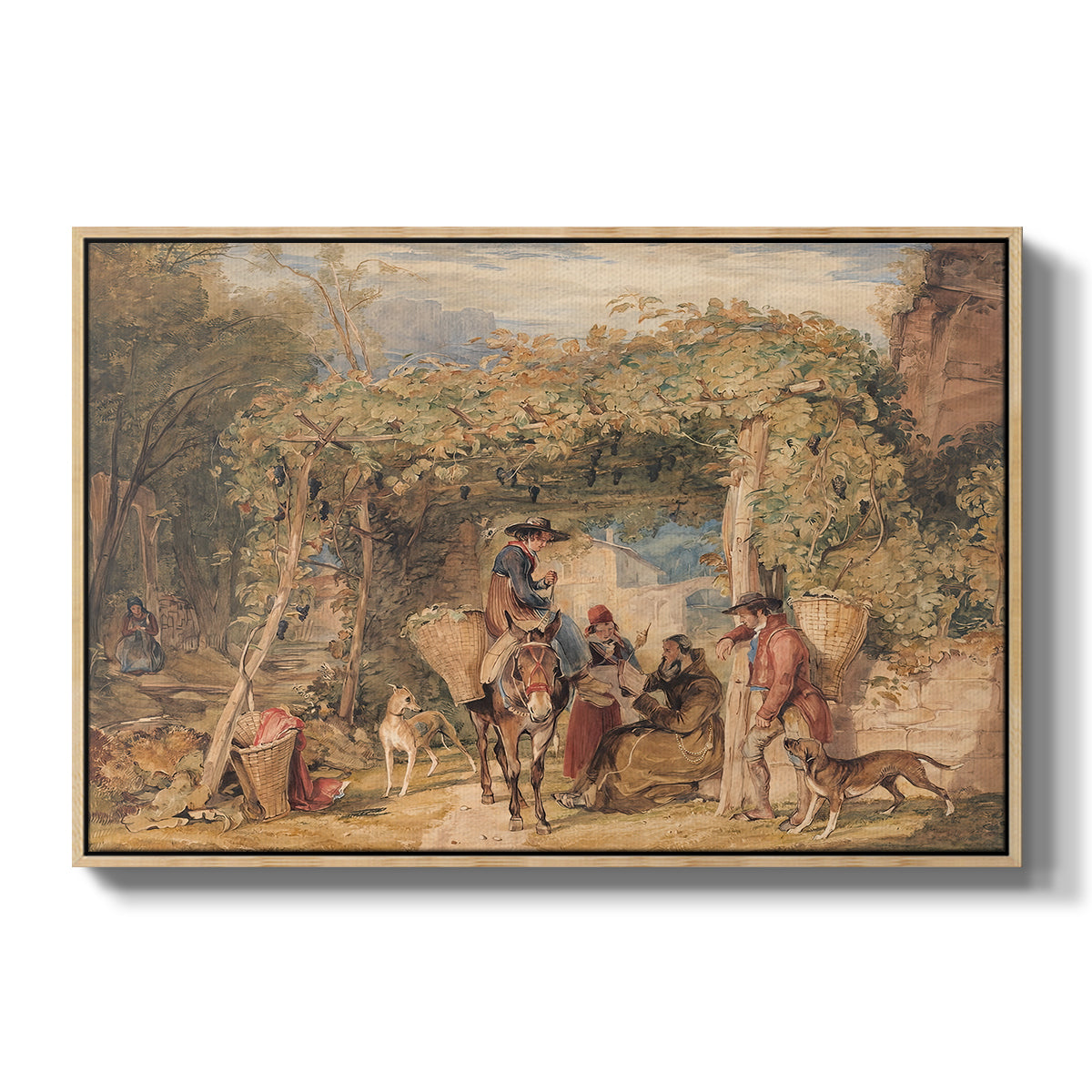 Figures and Animals in a Vineyard, c. 1829 - Floater Framed Canvas Print