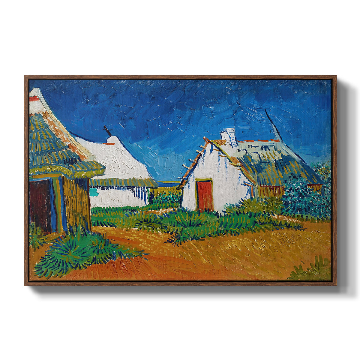 Three White Cottages at Saintes-Maries, 1888 - Floater Framed Canvas Print