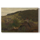 Canvas art print portraying an elevated landscape view overlooking valley and distant hills, set against a white background