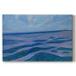 Canvas art print portraying coastal dunes and water in horizontal color bands, set against a white background