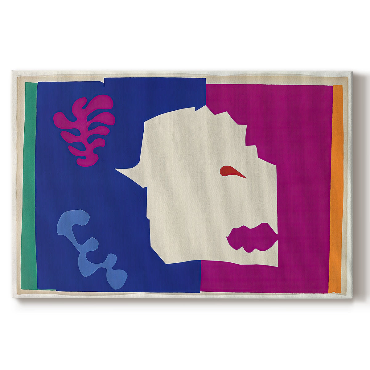 Canvas art print portraying an abstract cut-out suggesting a wolf, set against a white background