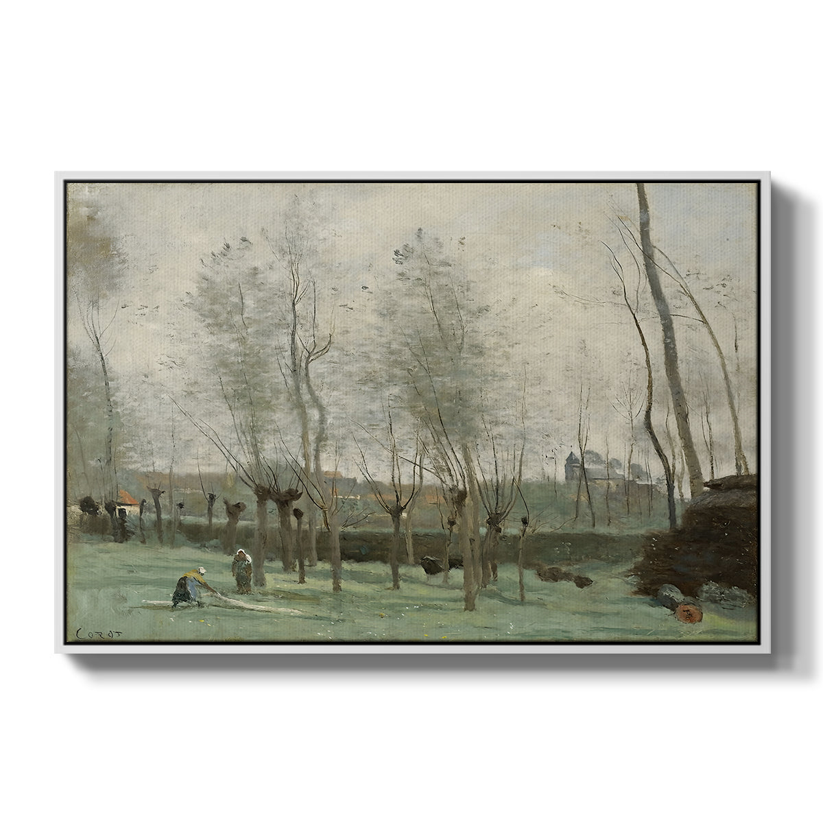 Washerwomen in a Willow Grove, c. 1871 - Floater Framed Canvas Print