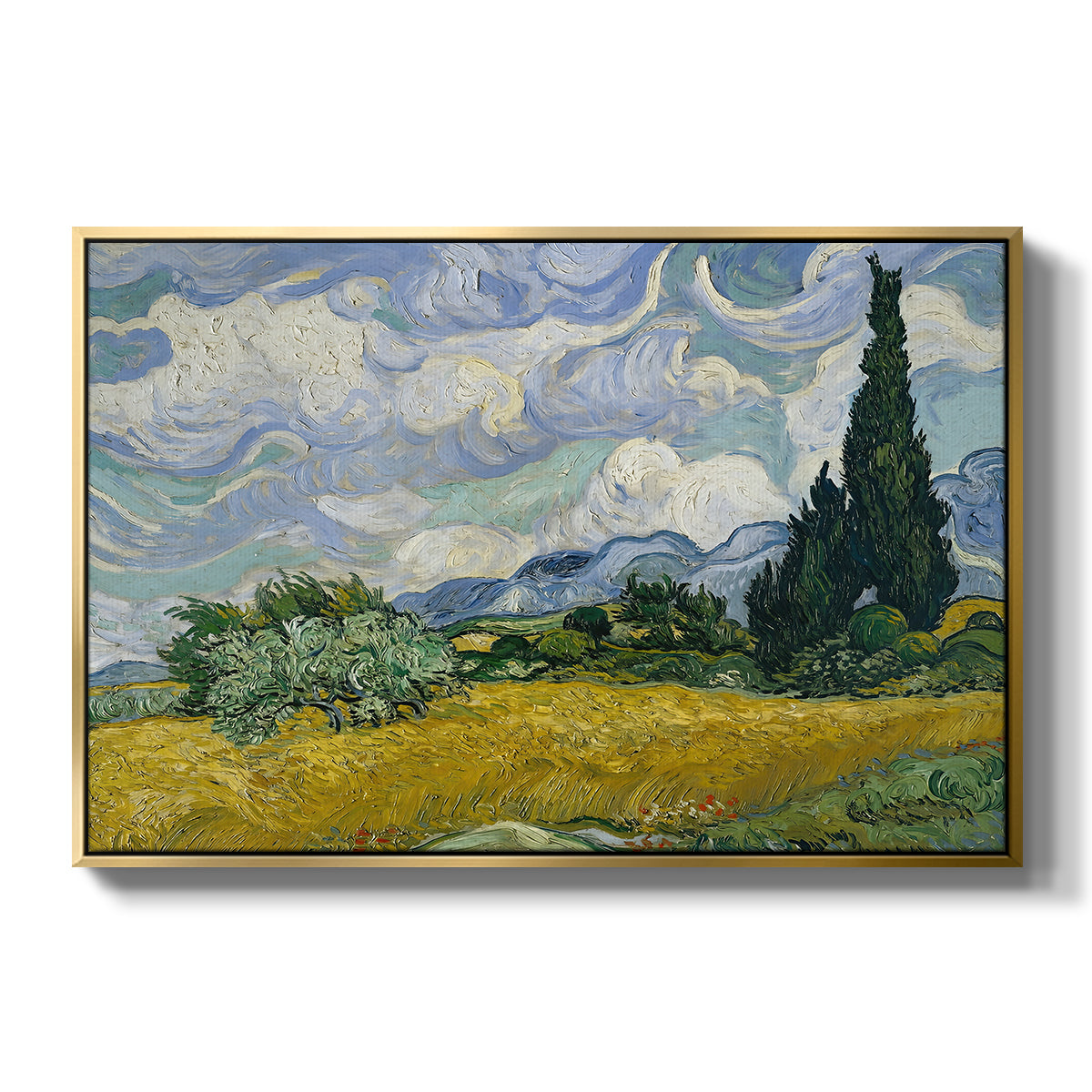 Wheat Field with Cypresses, 1889 - Floater Framed Canvas Print